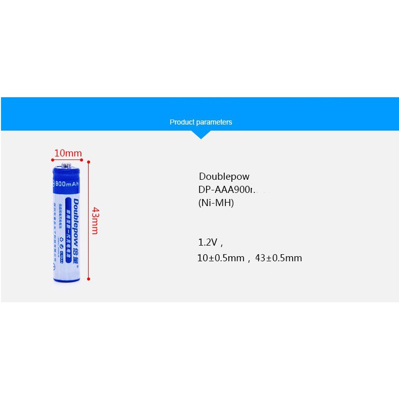 Bộ 4 viên pin tiểu sạc Doublepow AAA 900mAh