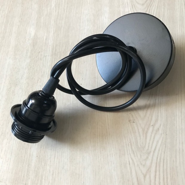 Bộ dây đui cho đèn thả màu đen đui E27 thông dụng dây điện dài 1m đầy đủ đế ốp trần