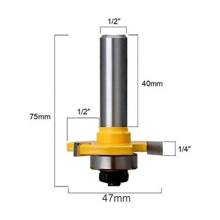 Bộ 2 mũi phay ghép ván gỗ, cốt 12.7mm