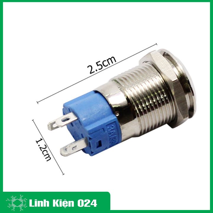 Nút nhấn đề sắt chống nước có đèn báo 12VDC12mm nhấn giữ