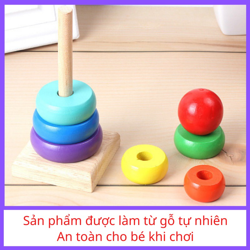 Đồ Chơi Xếp Tháp Cầu Vồng Bằng Gỗ Cho Bé (Đồ chơi Gỗ - Đồ chơi Giáo Dục - An toàn - Thông minh)