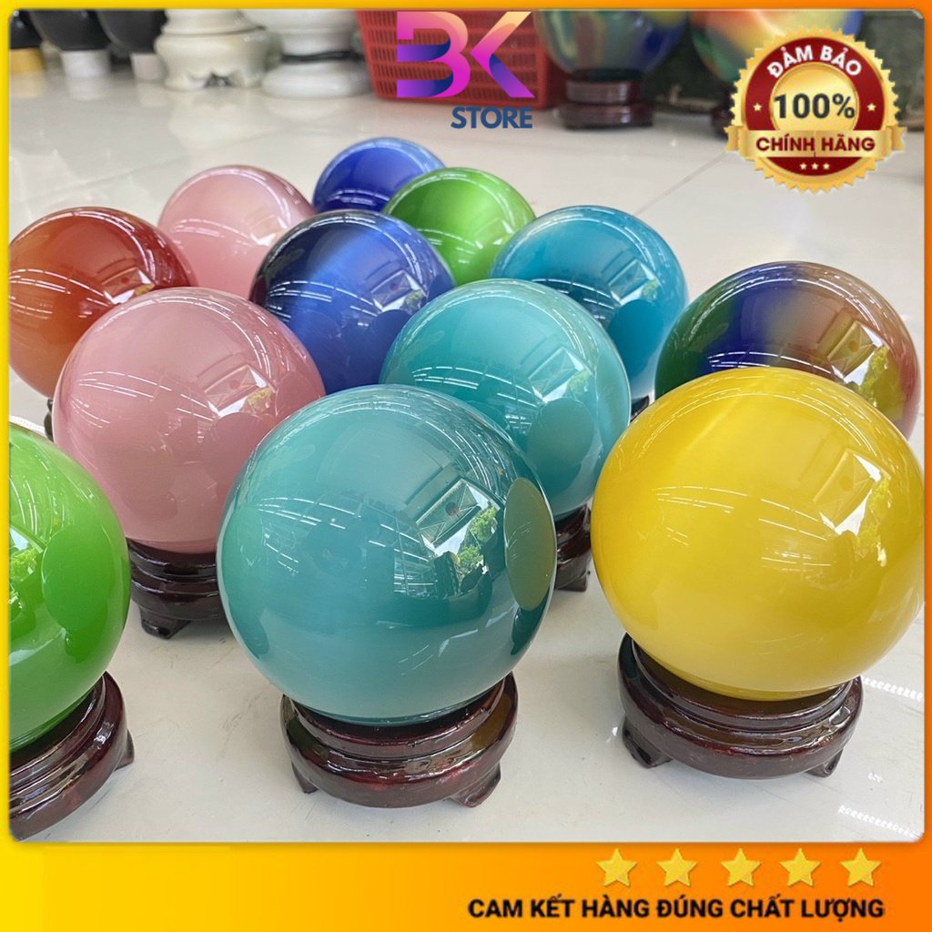 Bi Cầu Đá Phong Thủy, Đường Kính 10cm 12cm ( kèm đế gỗ )