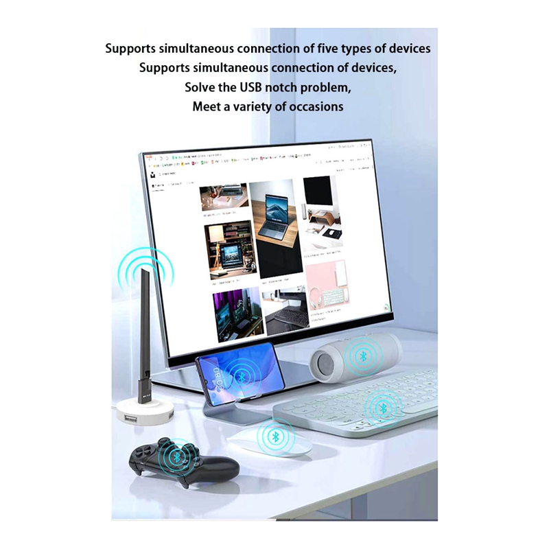 1 Piece 100M USB Bluetooth Adapter Bluetooth 5.3 Transmitter Bluetooth Audio Receiver External 4DBi Antenna Bluetooth Adapter ABS Black