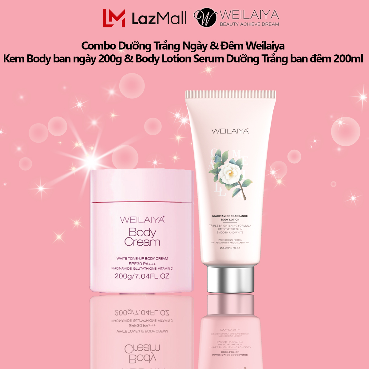 Combo Dưỡng Trắng ngày và đêm Weilaiya (Kem ban ngày 200g & Lotion Serum Dưỡng Trắng ban đêm 200ml)