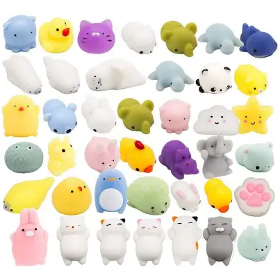 Random 30 Pcs Cute Animal Mochi Squishy, Kawaii Mini Soft Squeeze Toy,Fidget Hand Toy for Kids Gift,Stress Relief,Decoration, 30 Pack