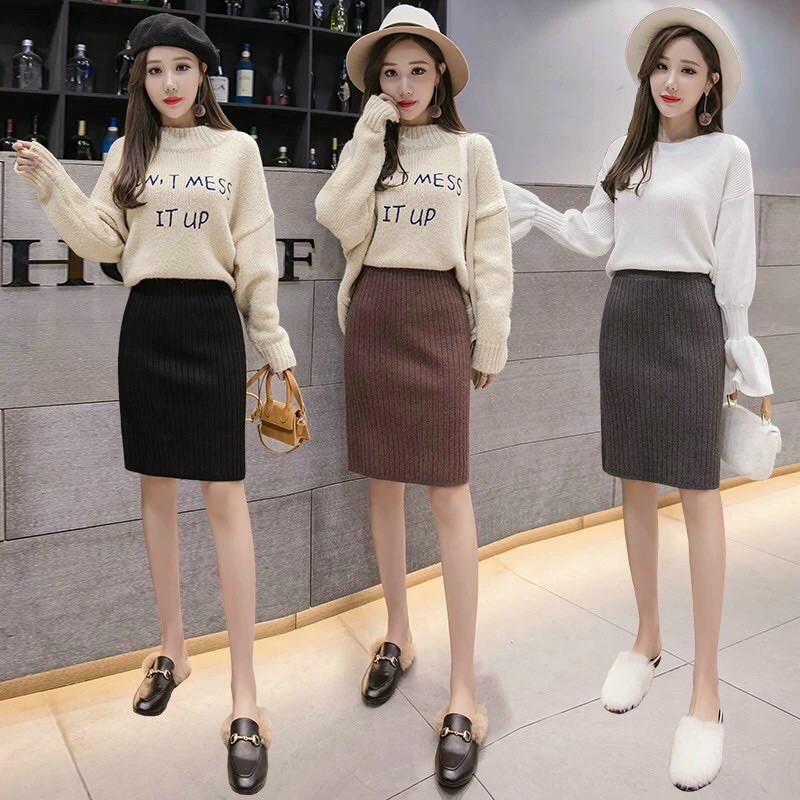 Chân váy len xẻ sau hàng Quảng Châu