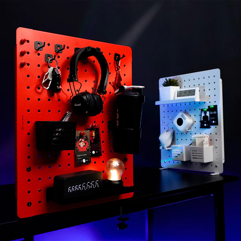 Bảng treo đồ Pegboard HyperWork PG-02 (Bảng kim loại, sơn tĩnh điện cao cấp, chân kẹp bàn, 14 phụ kiện đi kèm)