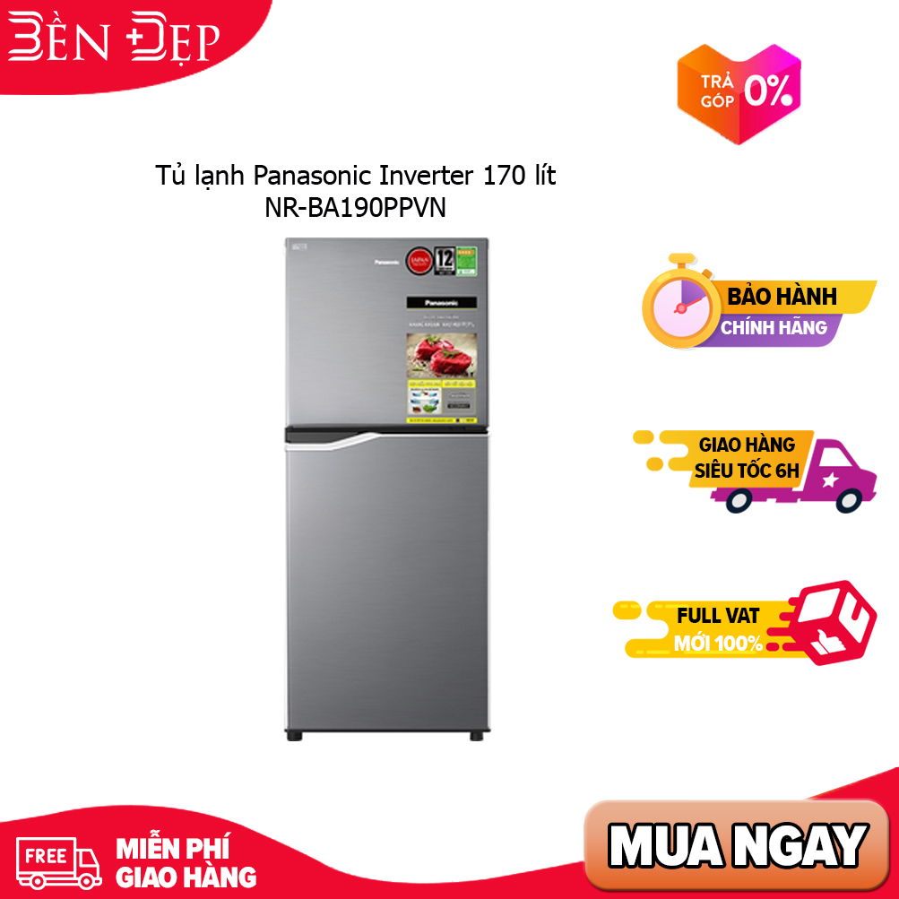 [TRẢ GÓP 0%] Tủ lạnh Panasonic Inverter 170 lít NR-BA190PPVN (Giá áp dụng giao HCM, HN và các tỉnh liên hệ shop)