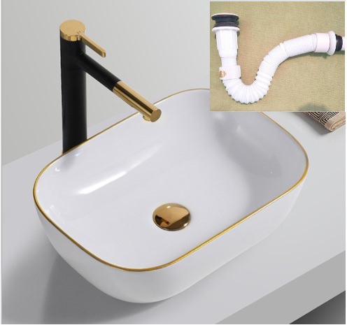Kt48x33 lavabo basin blue stone table wash basin rectangle gold edge wall-mounted lavabo Basin-kmisu sanitary wares