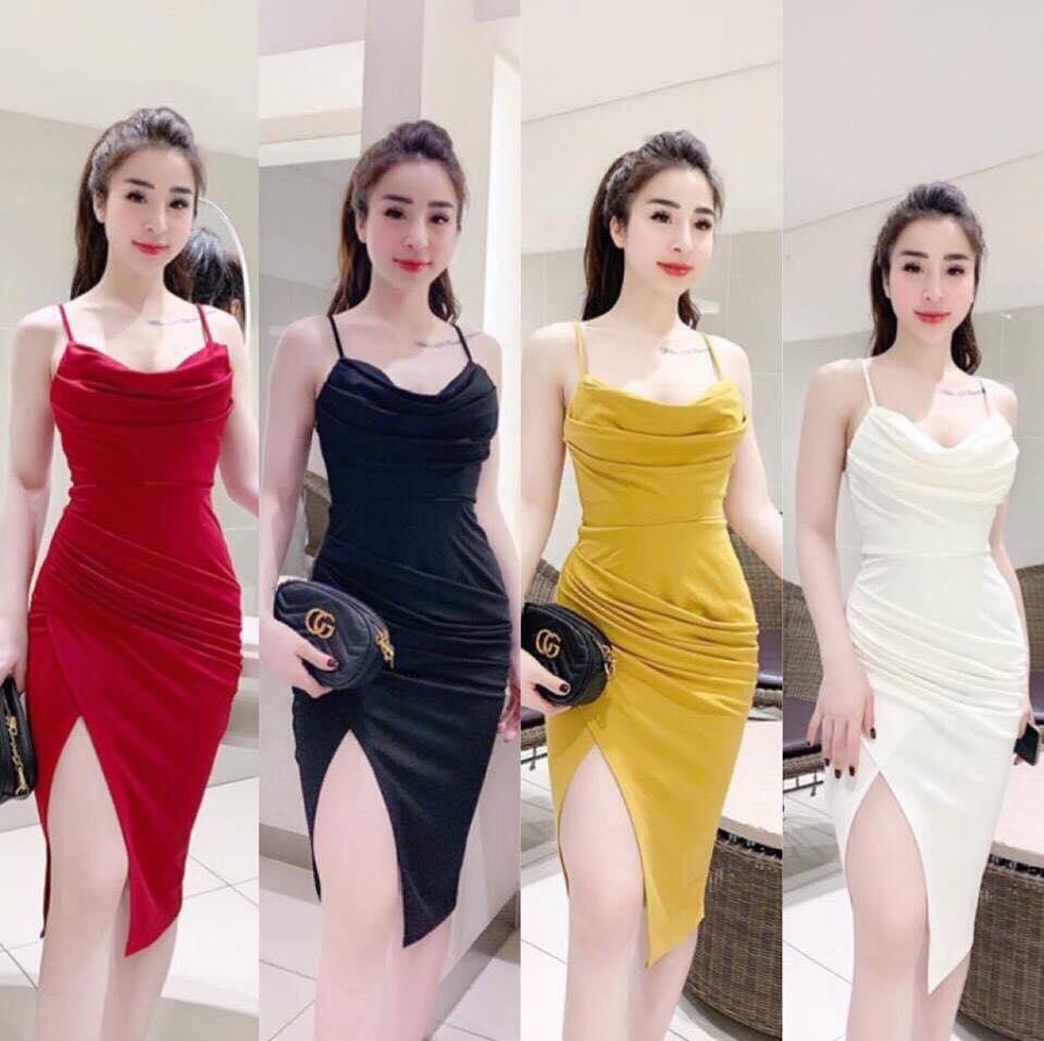 [HCM] Đầm Ôm Body 2 Dây Xẻ Tà LONG Mart Màu Sắc Nhã Nhặn Thật Sự Phù Hợp Để Tới Công Sở, Đi Làm Hoặc Đi Chơi,Free Size Dưới 55kg,Phù Hợp Mọi Với Mọi Phong Cách.