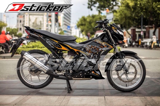 Tem Samurai Satria ( Raider ) Rời Xe Đen - Tem Vàng Cam