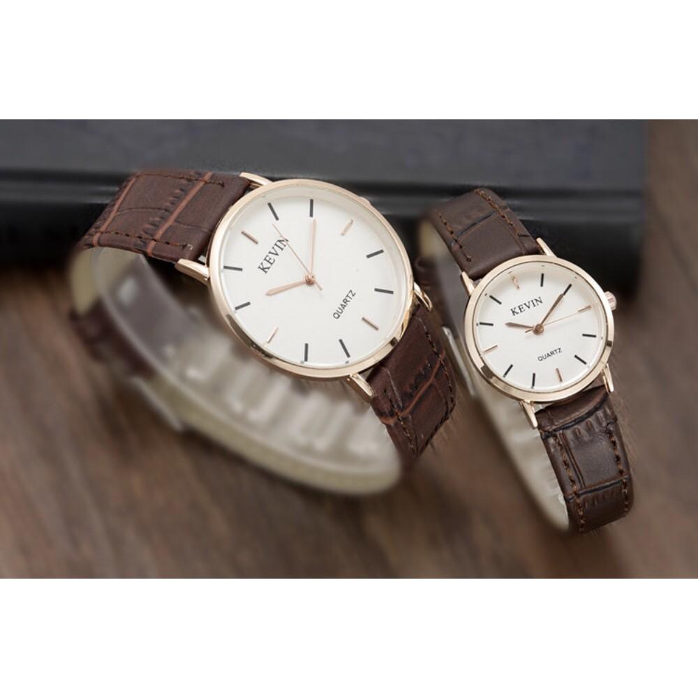 Cặp đồng hồ nam nữ thời trang Kenvin DHR143 dây da cao cấp , máy mỏng sang trọng