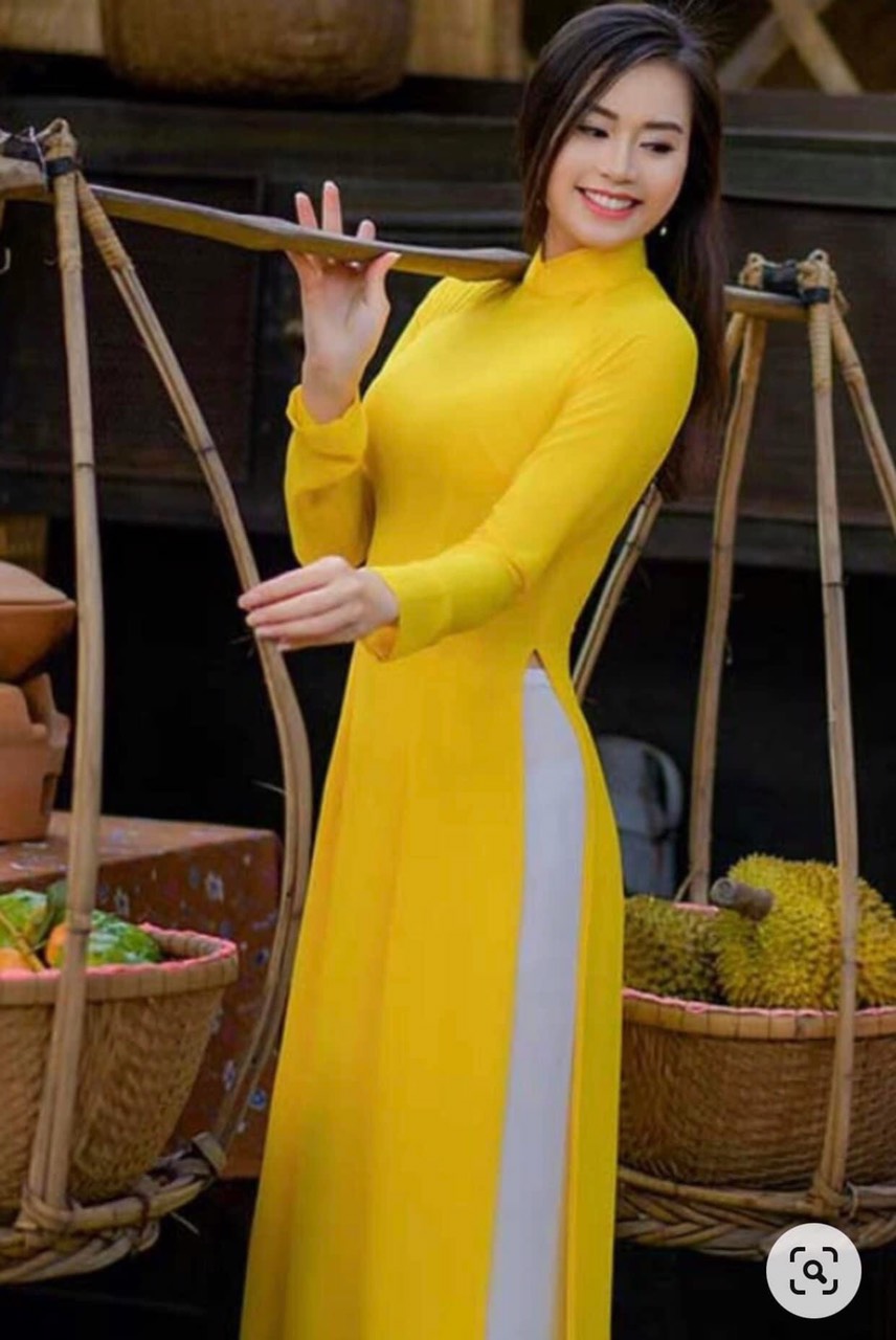 Áo dài chiffon 4 tà màu vàng cúc