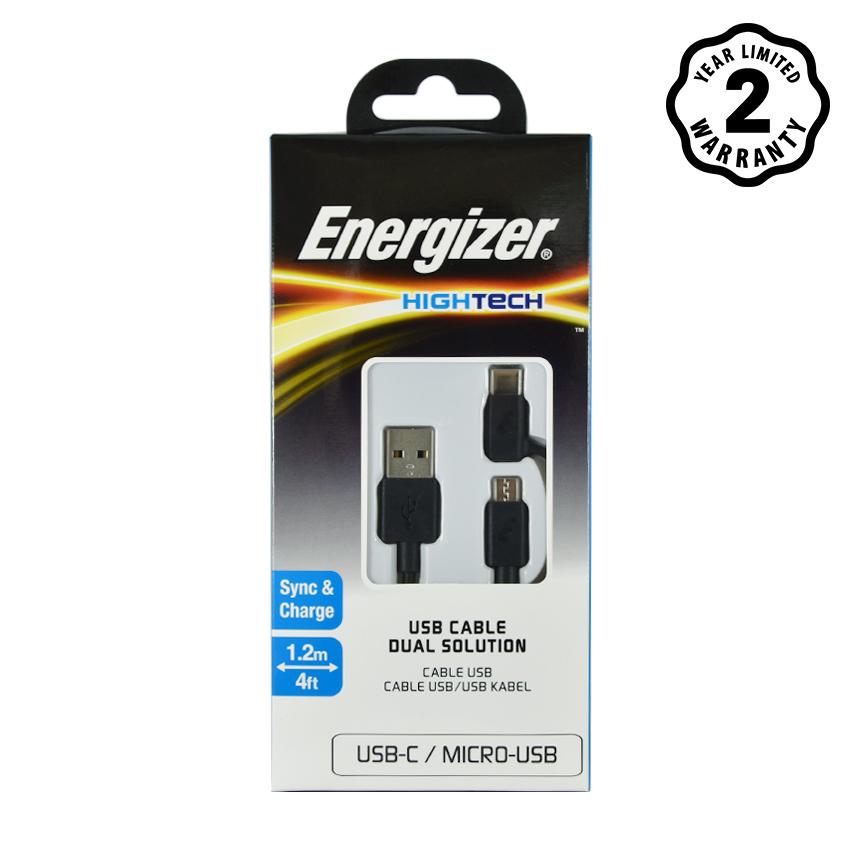Cáp 2 trong 1 Type-C và Micro-USB Energizer HT màu đen, dài 1.2m - C11UBX2CFBK4