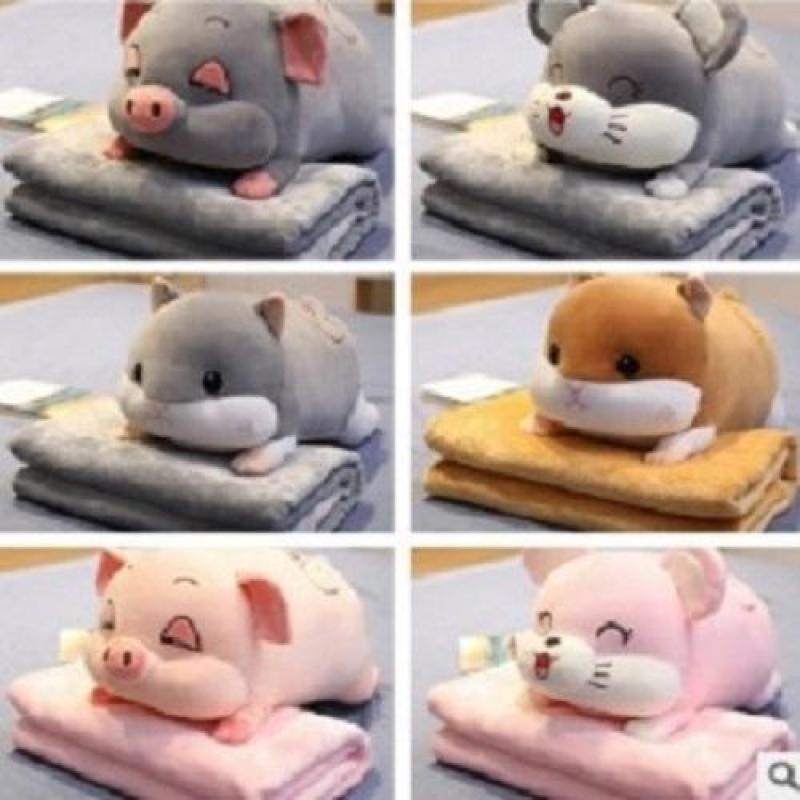 (Tặng 1 móc dán 3D)Bộ chăn gối văn phòng chuột Hamster, Heo xinh. Gấu bông đẹp
