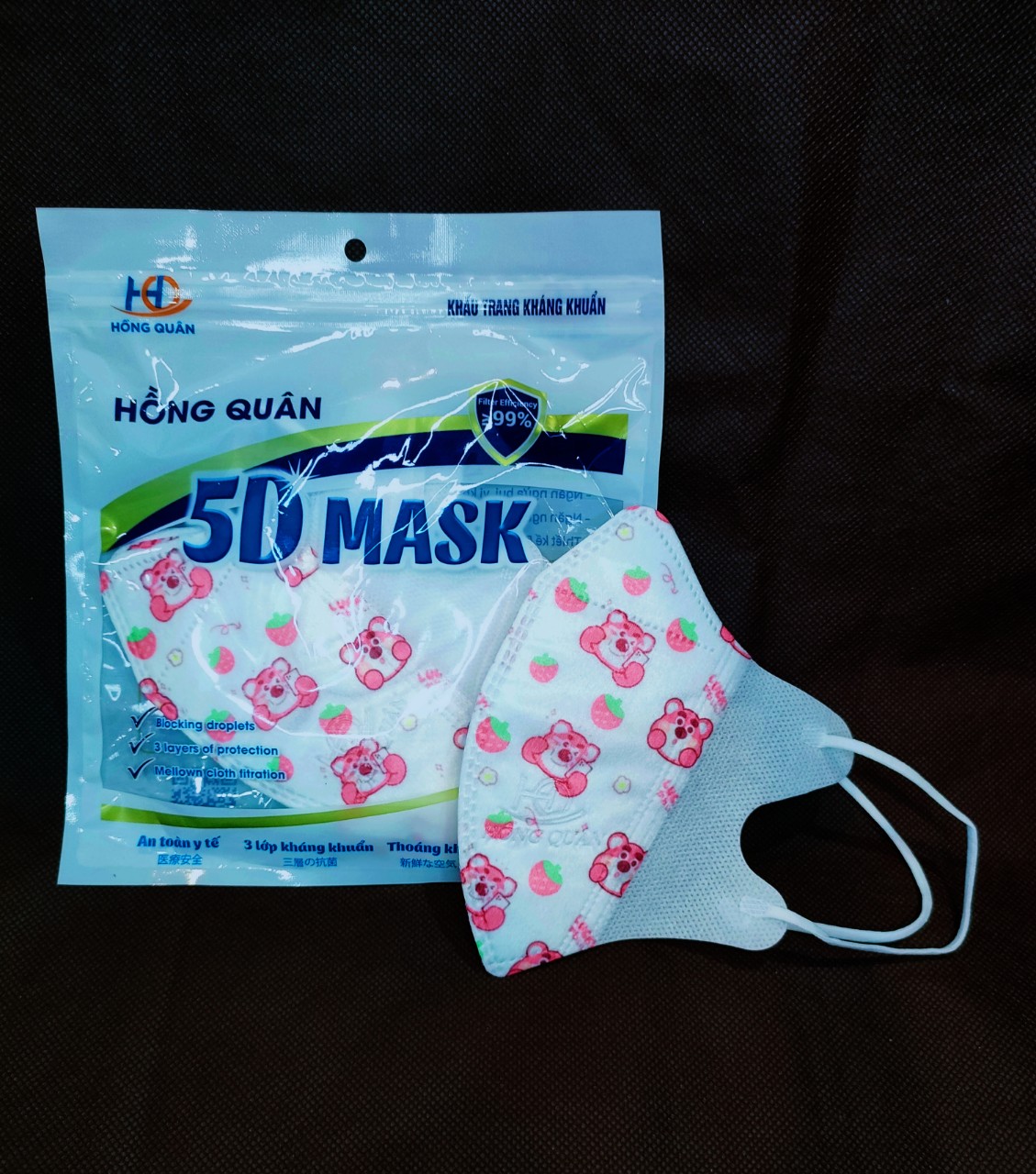 Combo 50 Khẩu trang 5D Lụa Gấu Dâu hot hit