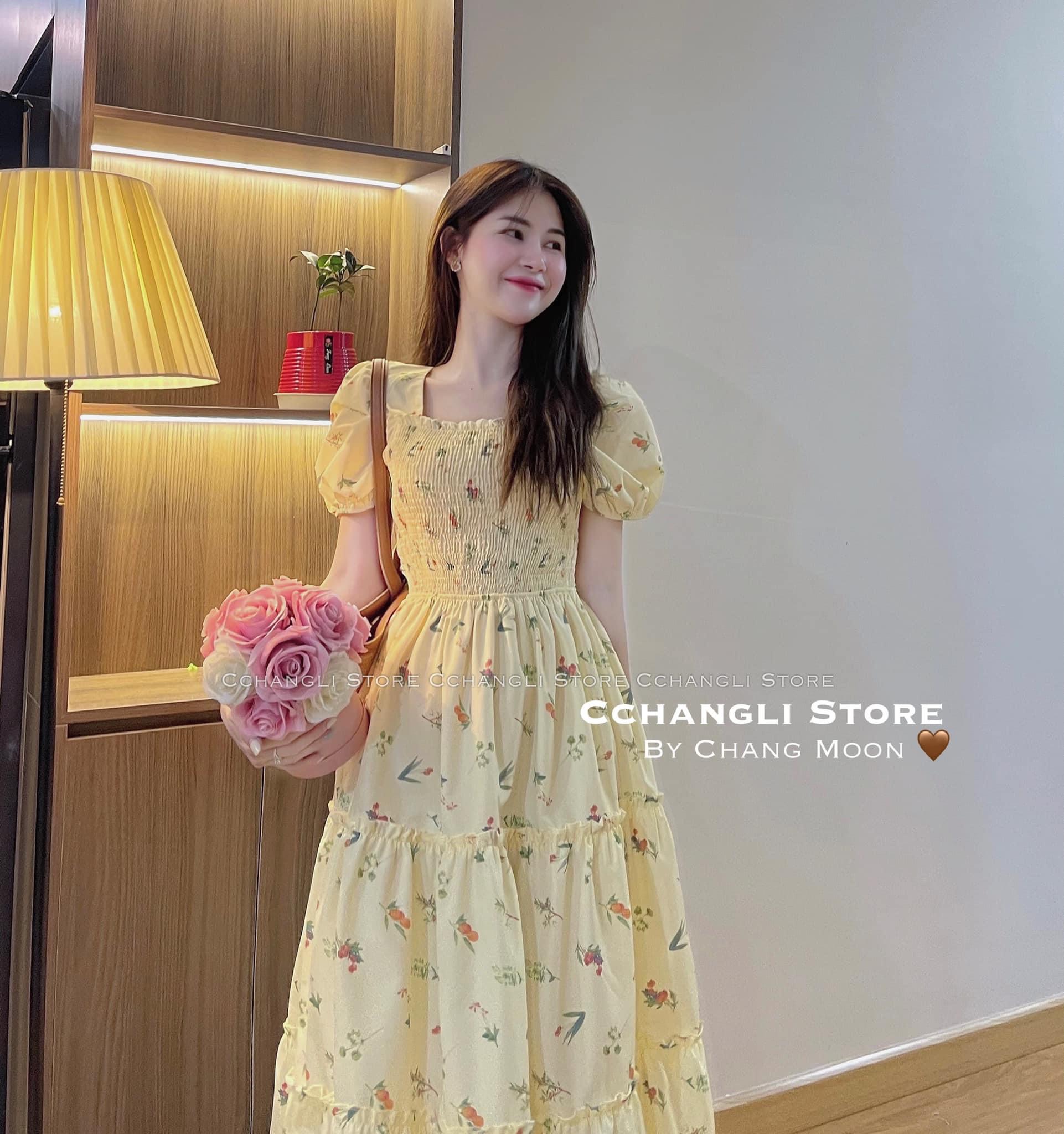 ❤️❤️ Váy hoa vàng dáng dài 3 tầng cực xinh 🌸🌸🌸 Nàng thơ rực rỡ như tia nắng sớm 🎉🎉🎉-LĐ