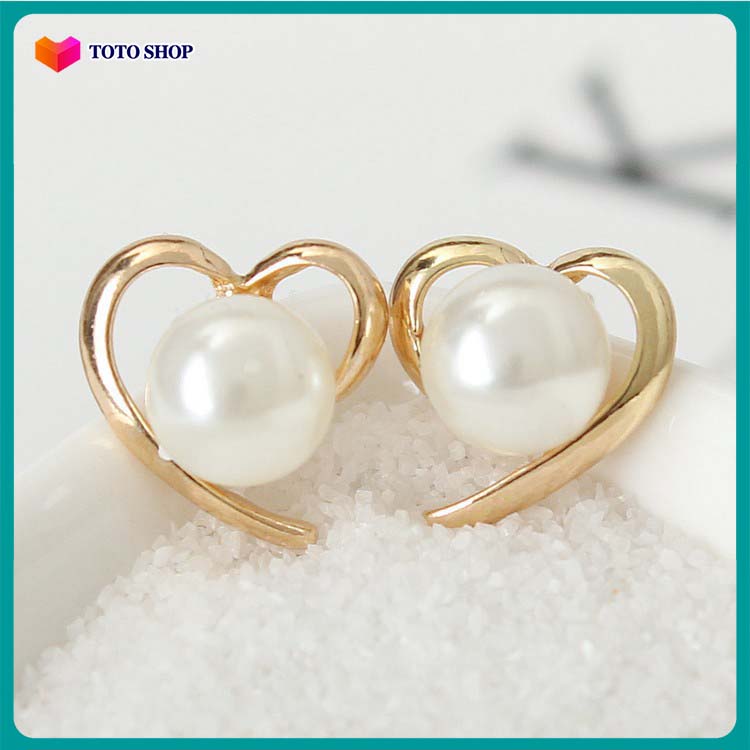 Bông tai nữ hình trái tim đính hạt màu vàng xinh xắn phong cách Hàn Quốc siêu dễ thương BSTKNu - [ToToShop]