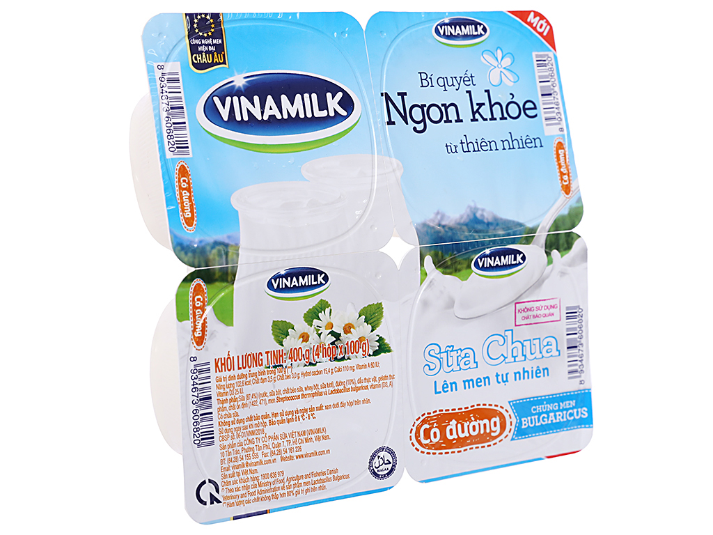 Lốc 4 hộp sữa chua Vinamilk có đường 100g