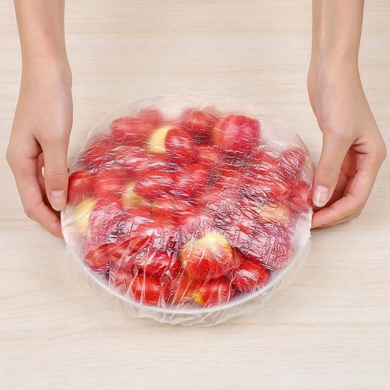 Set 100 túi bọc thực phẩm co giãn tái sử dụng.