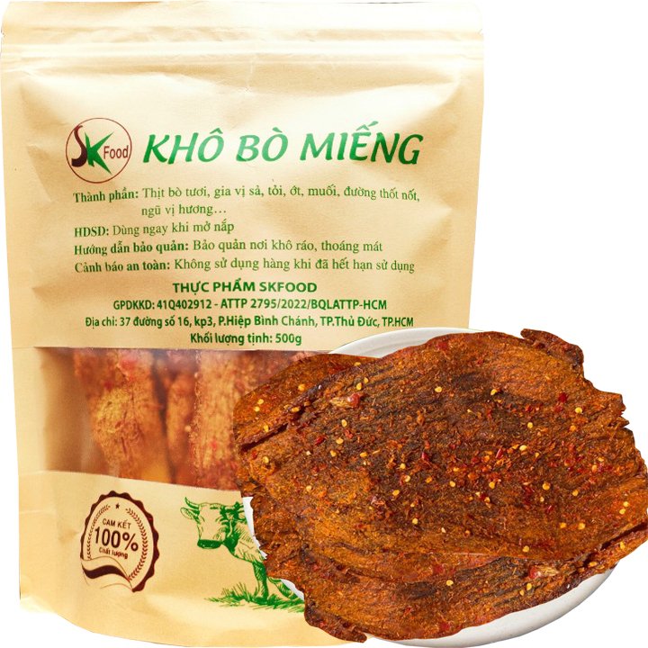 [HCM] BỊCH 500G KHÔ BÒ MIẾNG MỀM CAY LOẠI ĐẶC BIỆT HIỆU SK FOOD
