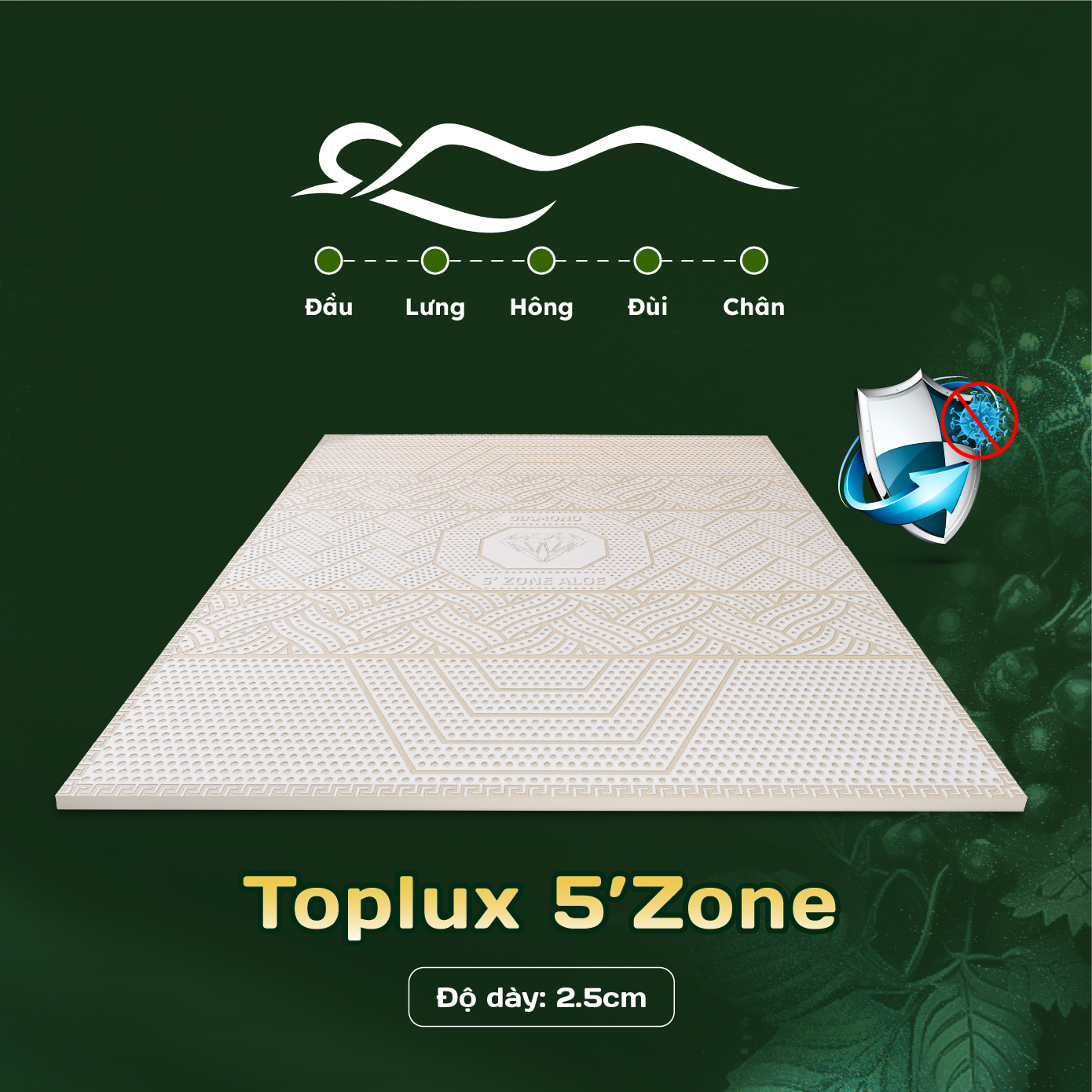 Topper Cao Su Thiên nhiên Kim Cương TOPLUX 5’ZONE