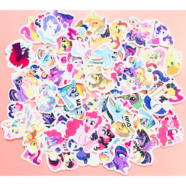 Bộ 30-50 Sticker ngựa thần pony ép lụa có đề can bóc dán