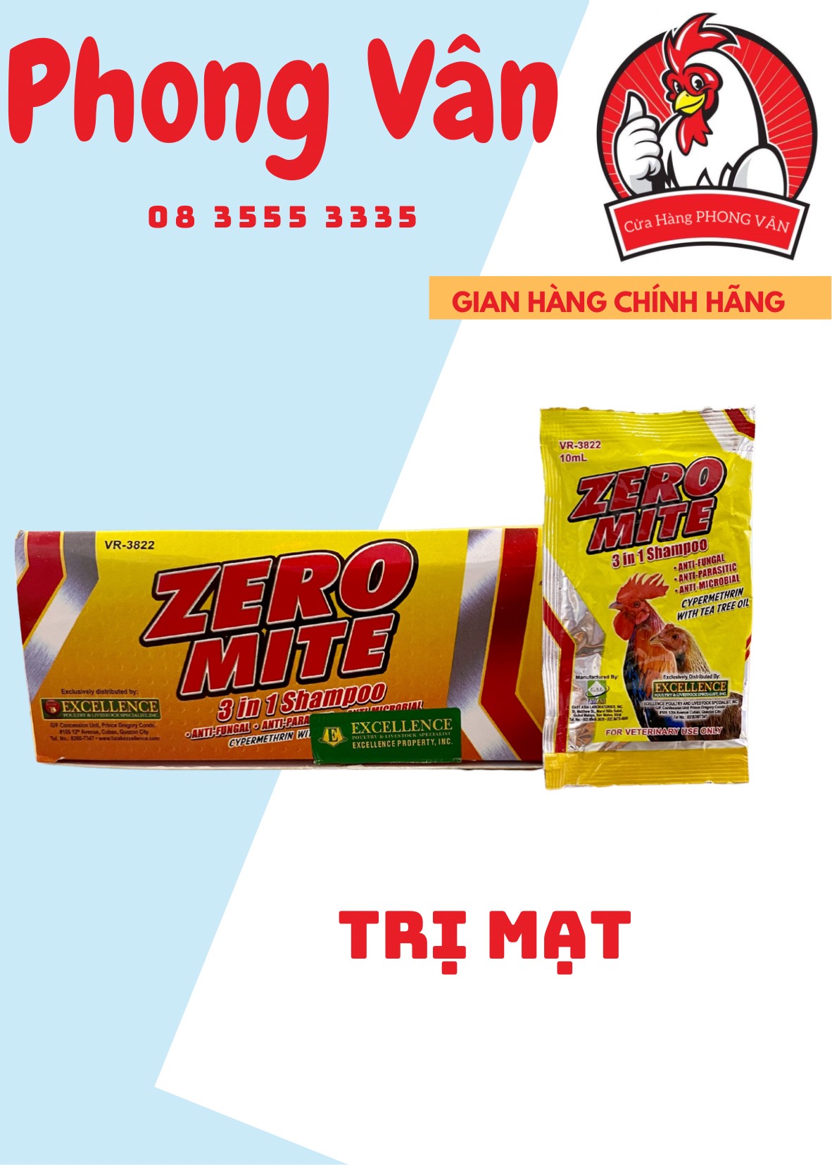 ZERO MITE - XÀ BÔNG TẮM TRI MẠT RẬN , BÓNG LÔNG CHO GÀ ( Hộp 24 gói )