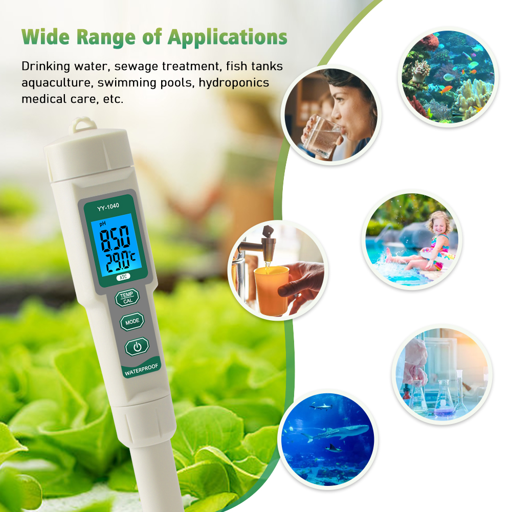 yieryi ph Meter Hydroponic Tester 4 in 1 PH/TDS/EC/Temperature Meter Water Quality Teste Waterproof EC TDS Meter for Vegetable Farming,Drinking Water