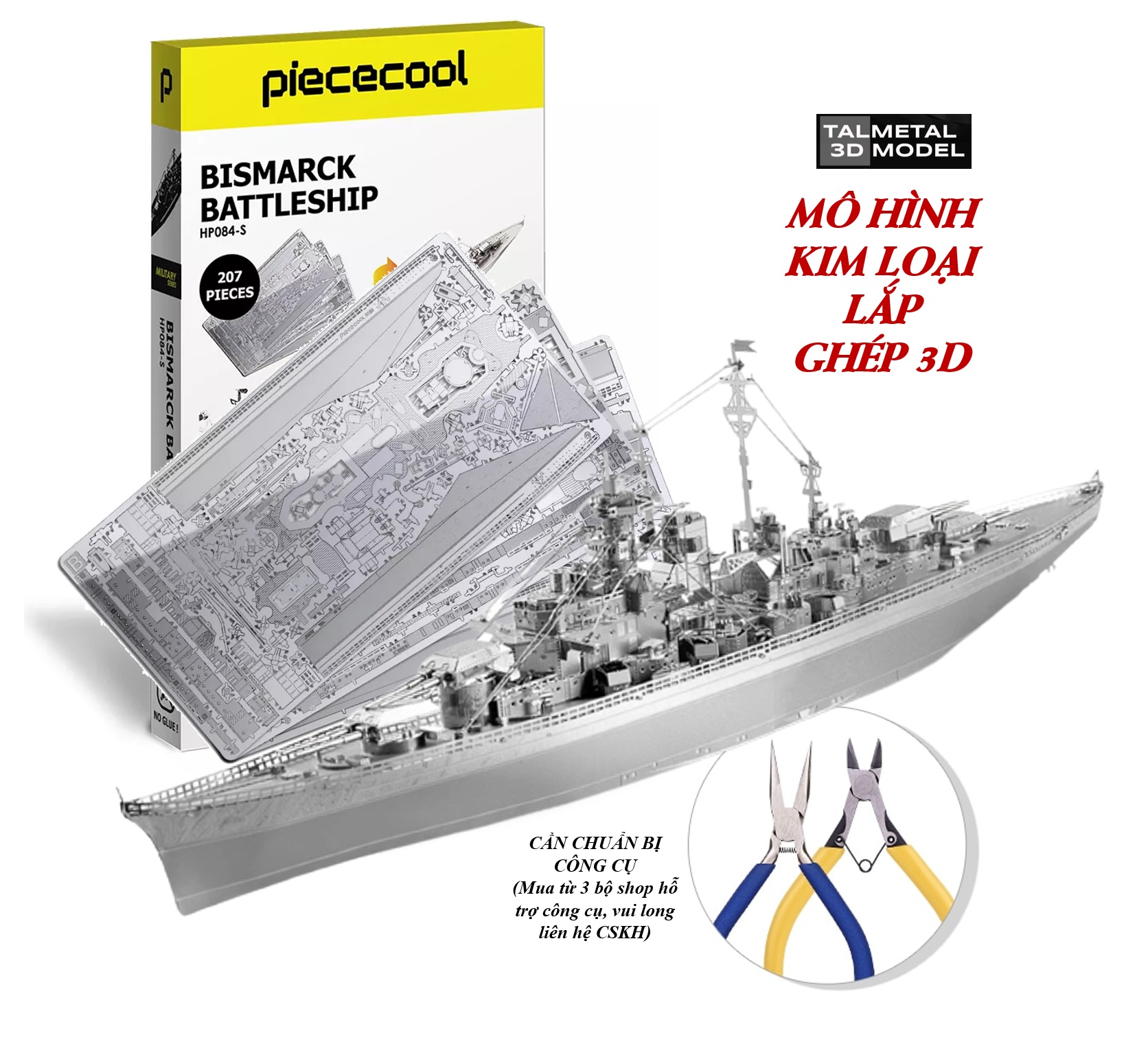 Mô Hình Lắp Ráp 3d Tàu Chiến Bismarck – Đức (Kim loại tự ráp)