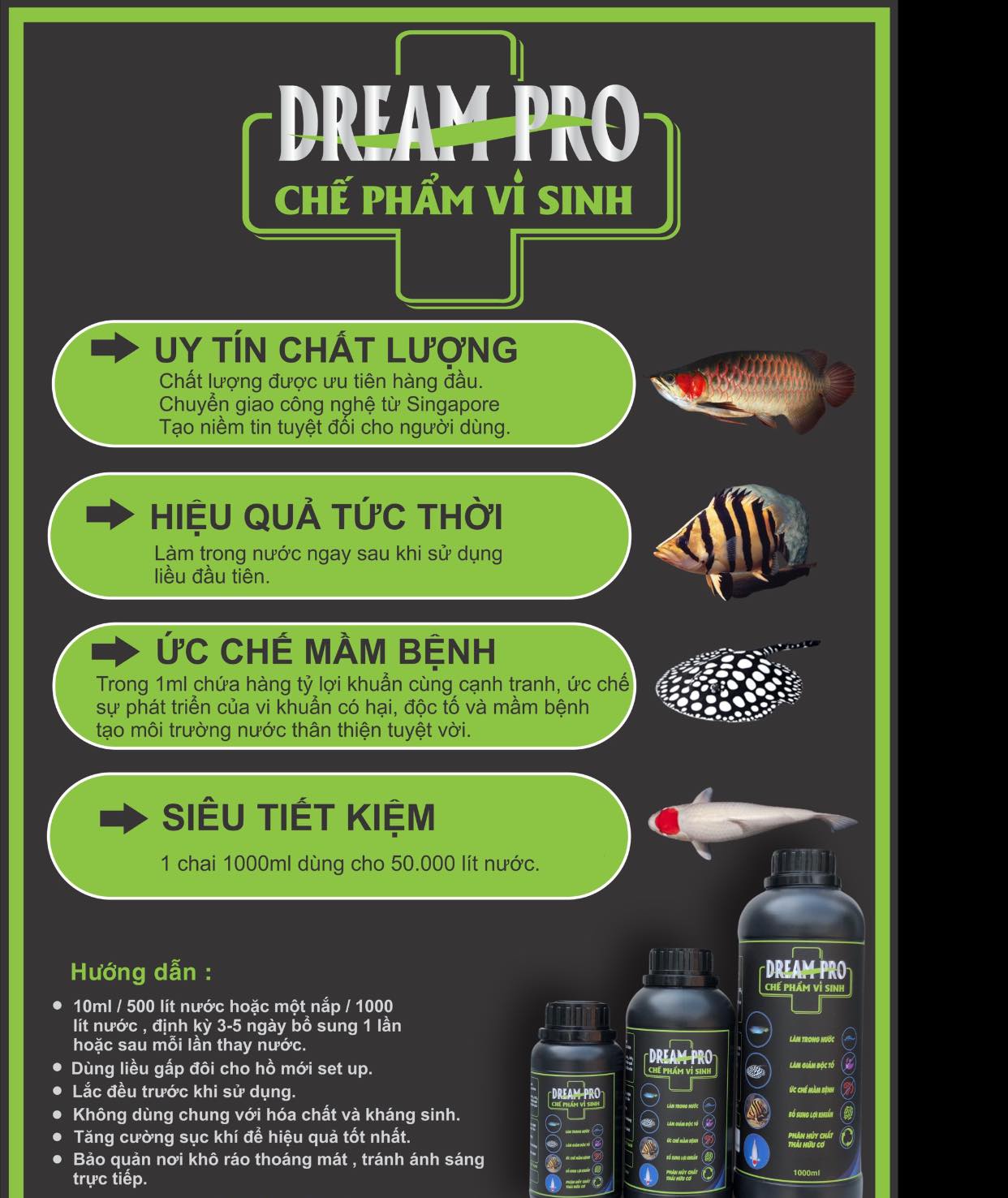 Chế phẩm sinh học vi sinh dream pro cho bể cá cảnh
