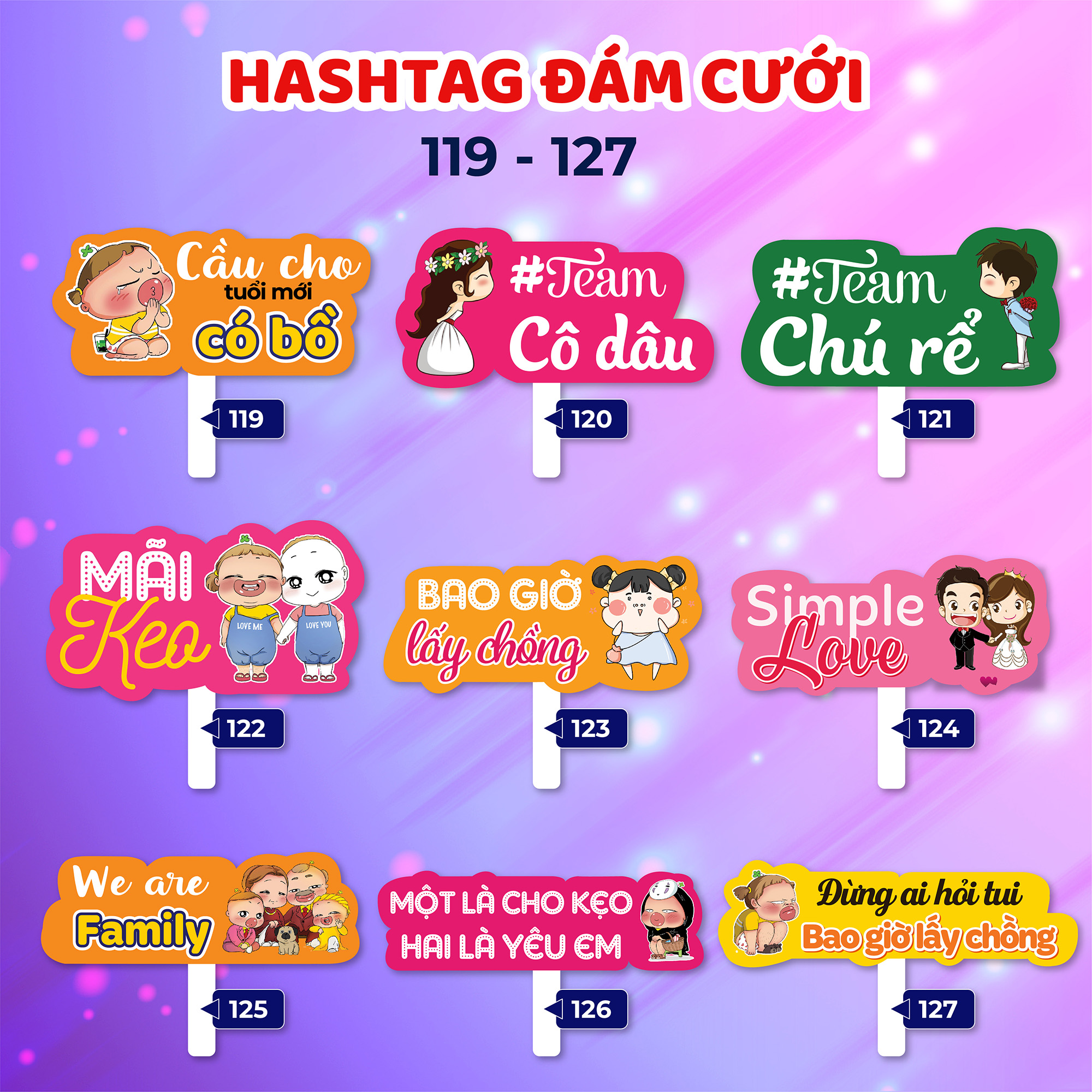 Bảng hashtag cầm tay chụp hình đám cưới (MS 101 - 136)