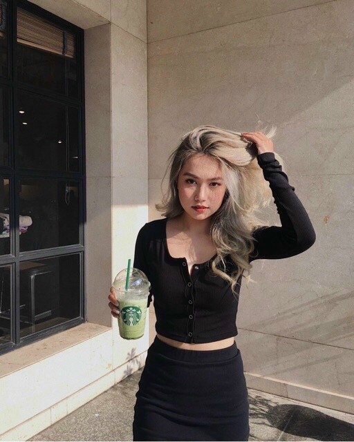 Áo Croptop Thun Gân Cúc Bấm Tay Dài