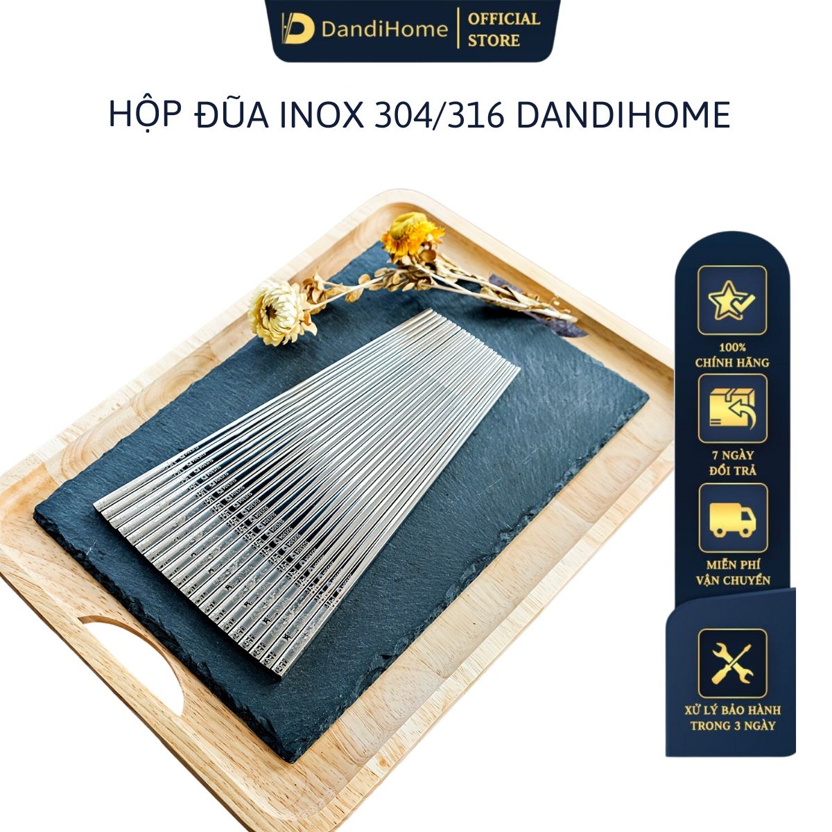 01 hộp đũa Inox 304 / 316 cao cấp DandiHome ( có thể lựa chọn 5 đôi hoặc 10 đôi)