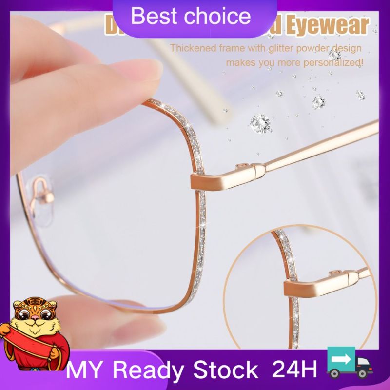Giá bán 🔥Hộp đựng kính miễn phí🔥0/-50...-400Anti-blue Myopia Glasses Vintage Square Oversized Glasses Diamonds Frame Nearsighted Eyeglass Spectacles Vision Care