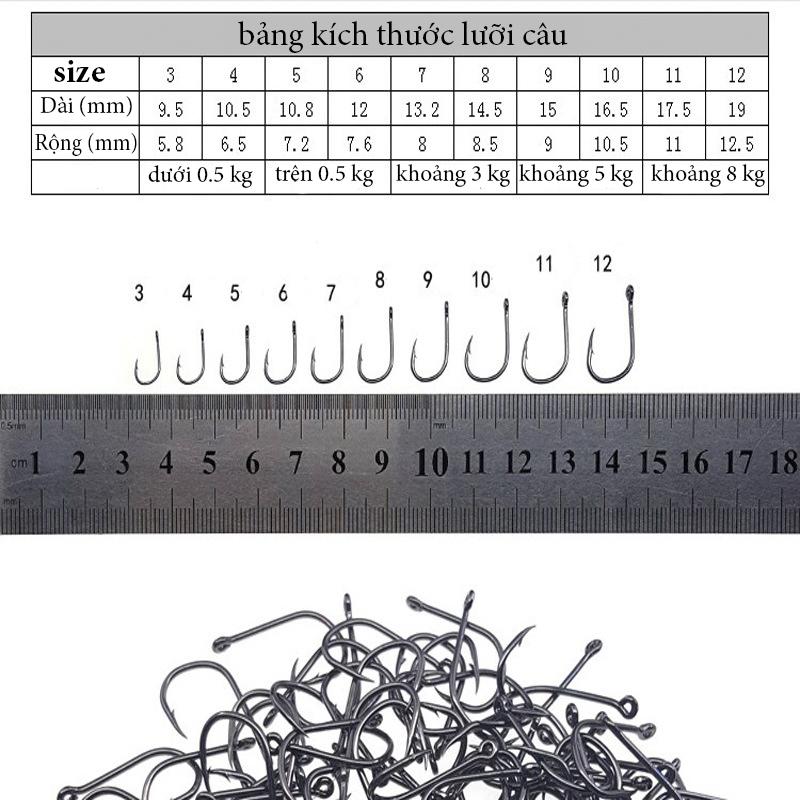 Hộp 500 Lưỡi Câu Cá Thép Carbon SIZE 3-12