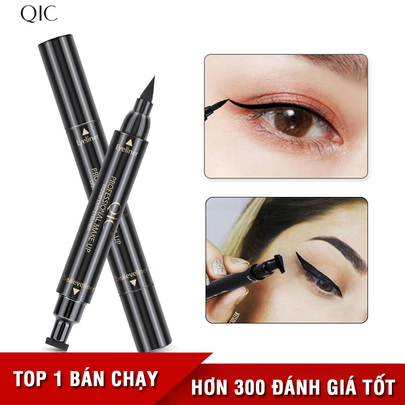 Bút dạ kẻ mắt 2 đầu QIC kẻ mắt chống thấm nước không lem không trôi kẻ mắt nước 2 đầu bút kẻ viền mắt nội địa Trung IW-EL033