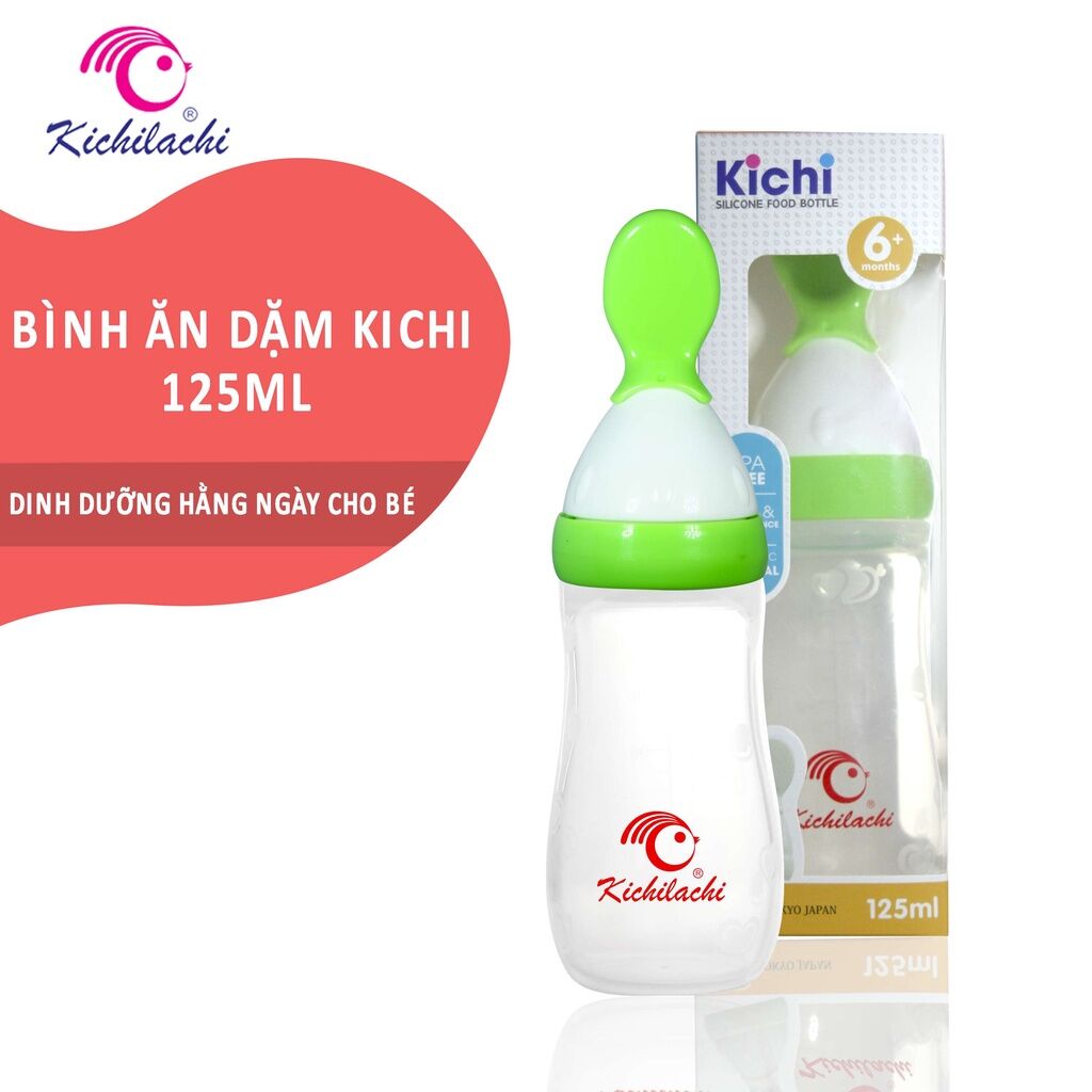 Bình silicone kèm đầu thìa ăn dặm cho bé 125ml Kichilachi Kichi - Đồ dùng ăn dặm KC K3035