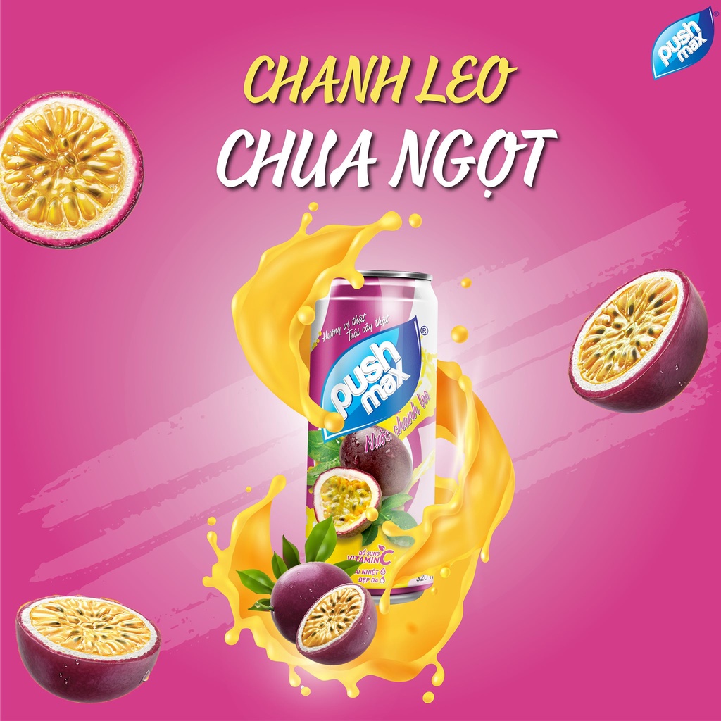 Thùng 24 Lon Nước Trái Cây Pushmax Chanh Leo (320ml x 24 Lon)