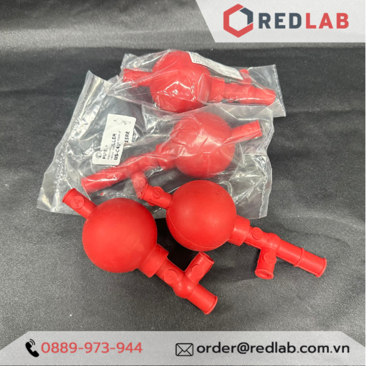 Quả bóp cao su 3 van ONELAB, loại ngắn và dài, dùng cho pipet hút mẫu thí nghiệm