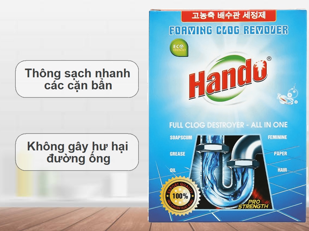 [Không dùng khi tắc bằng chất thải vô cơ] Bột Thông Cống Nghẹt 100g Xuất Khẩu Của Hando (Đã có mẫu mới)
