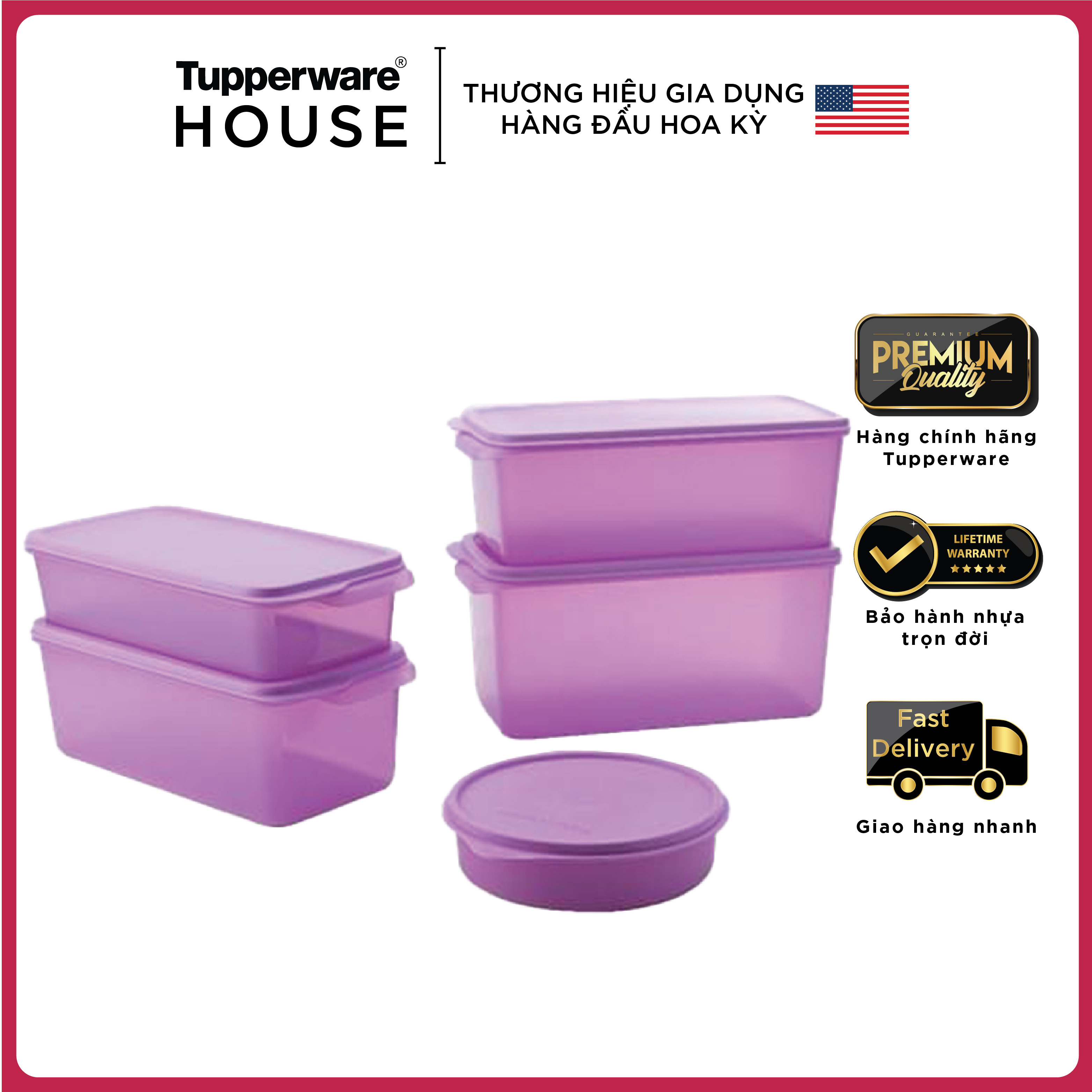 Bộ hộp trữ mát Tupperware Freshia tím (Set 5)