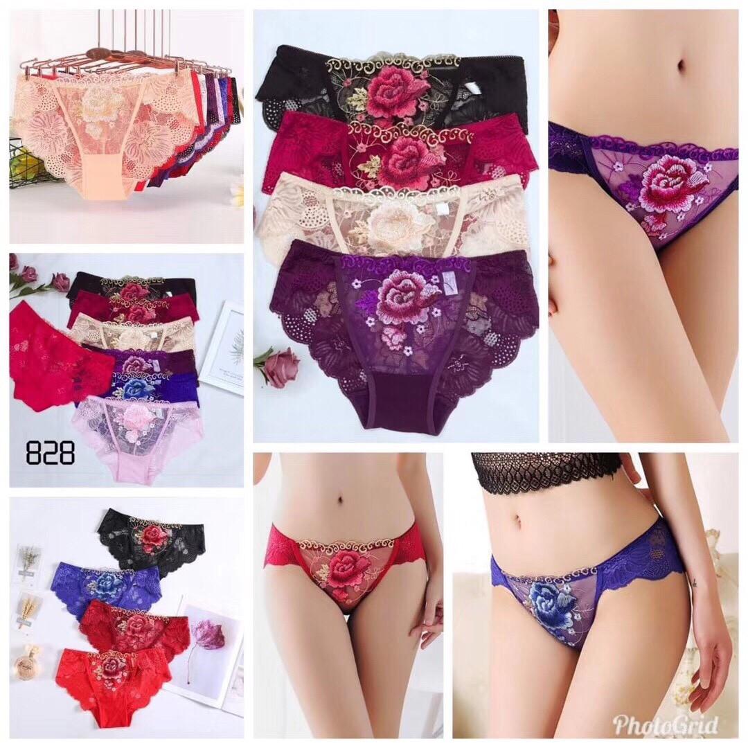 Combo 5 quần lót satin thêu hoa hồng-NLS89