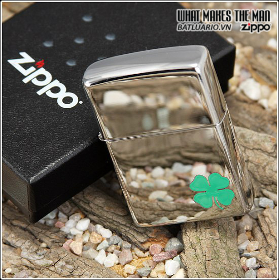 Bật lửa zippo 24007 - Bật lửa zippo A Bit O' Luck Polished Chrome - Zippo Cỏ 4 lá
