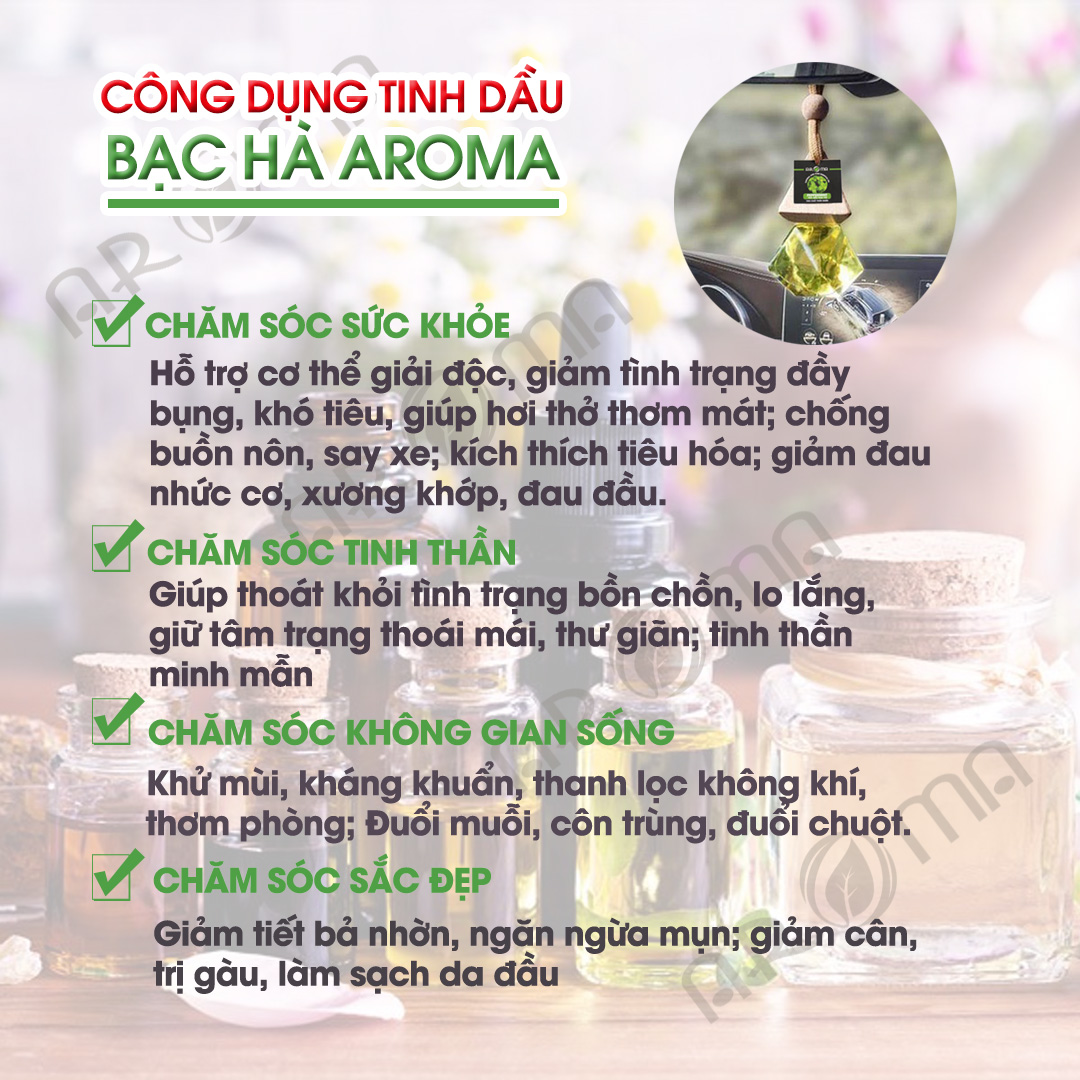 Tinh dầu bạc hà AROMA peppermint essential oil, tinh dầu thiên nhiên, chai kim cương tự khuếch tán treo ô tô, treo thơm phòng