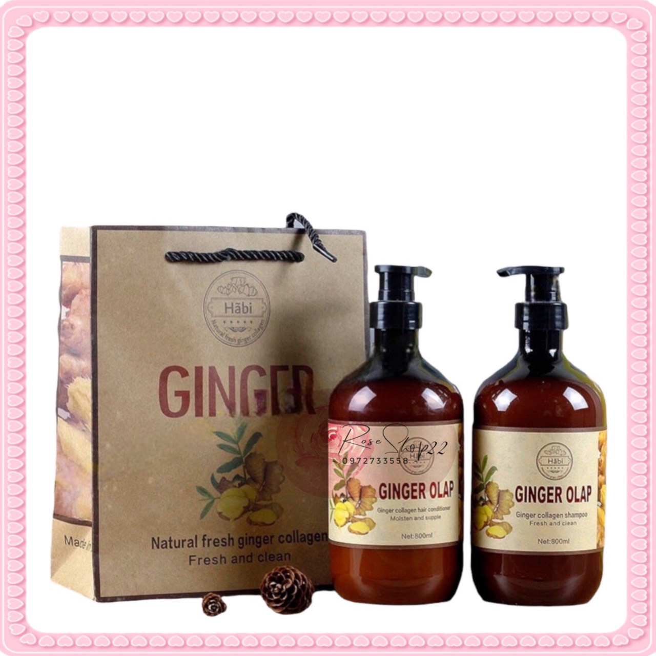 Bộ Gội Xả Gừng Ginger Olap 800ml kích mọc tóc ngừ gàu, dầu