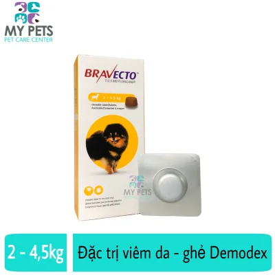 Thuốc trị ve, bọ chét, viêm da, ghẻ máu demodex cho chó - Bravecto 2 - 4,5 kg