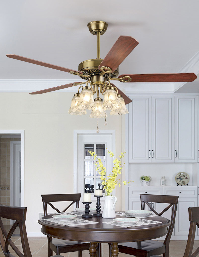 Quạt trần tân cổ Châu Âu bóng rủ [5 cánh gỗ 52inch, 5 bóng đèn]