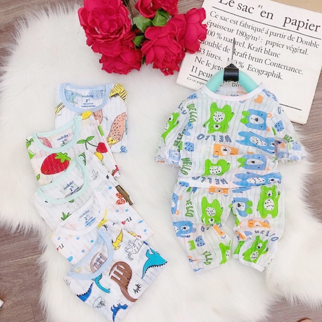 bộ cotton giấy dài tay 100% cotton mịn mát cho bé gái size 5-20kg