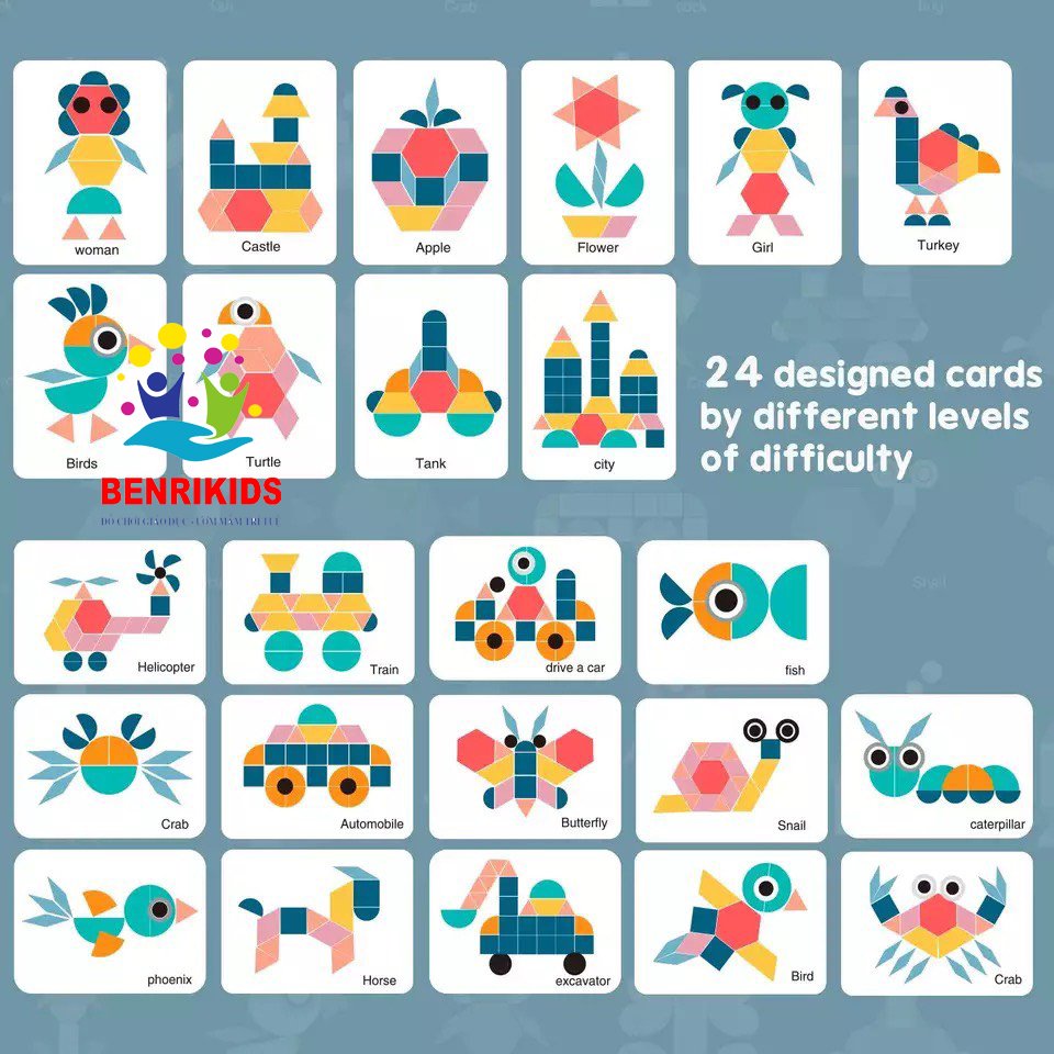 Đồ chơi cho bé - Bộ xếp hình sáng tạo Pattern Block bằng gỗ cho bé sáng tạo